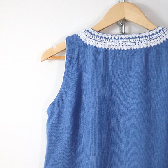 SOLD bella tu embroidered blue linen mini dress 6 - Picture 5 of 5
